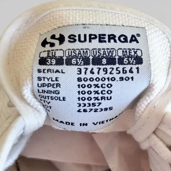 Superga Cotu Classic White Sneakers Women’s Size 8 Low Top Canvas Lace Up Shoes - Picture 7 of 11